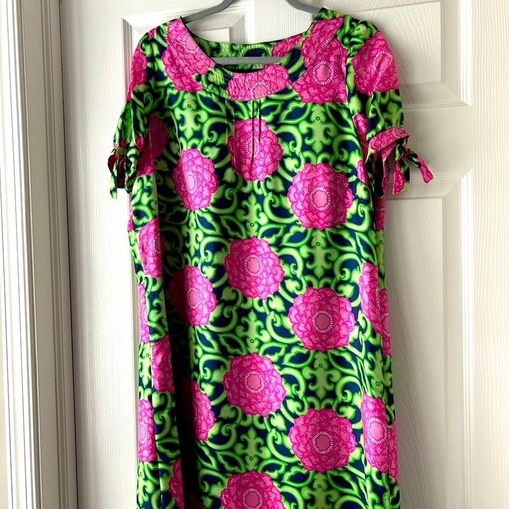 Lily Pulitzer silk pink, green, navy cocktail dress Size 14